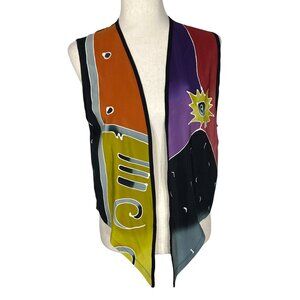 SHEKINA FORMS IN SILK Hand Painted Silk Vest Multicolor Sz S EUC